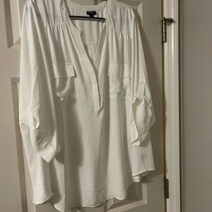 Torrid Classic White Blouse with Roll-Up Sleeves